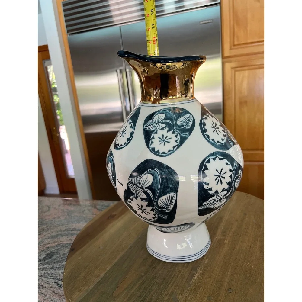 Ruan Hoffmann Anthropologie Dreambirds Wide Vase Navy Gold 14